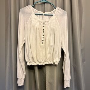 Free People White Cotton Peasant Crop Top